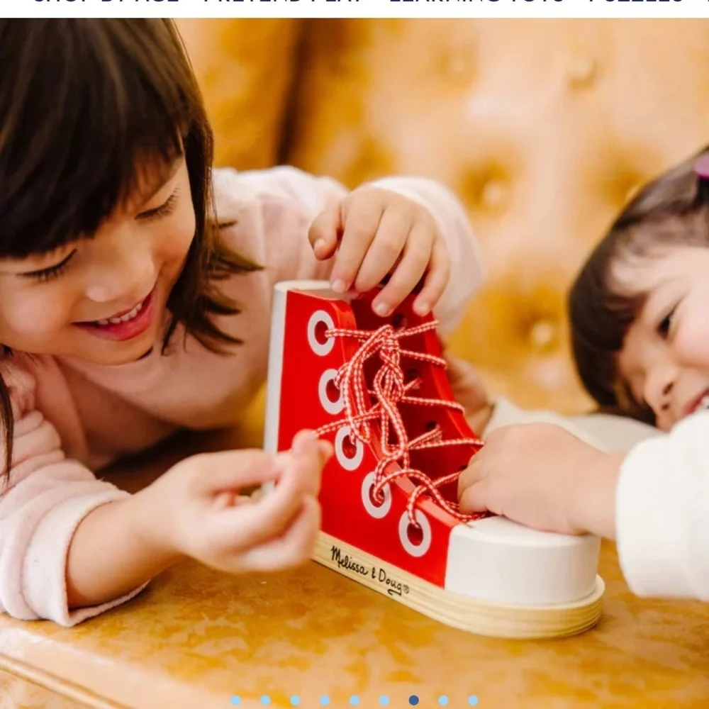 Melissa & Doug Wooden Shoe for Child to learn & practice lacing shoes 3yrs & Up